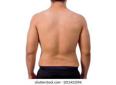 The Naked back of fat boy white background