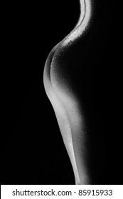 naked female body with water drops black and white
