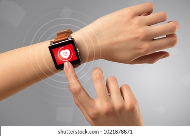 Naked Female Hand Smartwatch Heart Rate Stock Photo