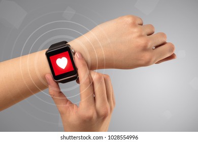 Naked Female Hand Smartwatch Heart Rate Stock Photo