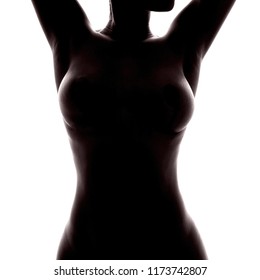 Naked Female Torso Of Unrecognizable African Woman As Silhouette, Cosmetic Surgery And Mammoplasty Concept