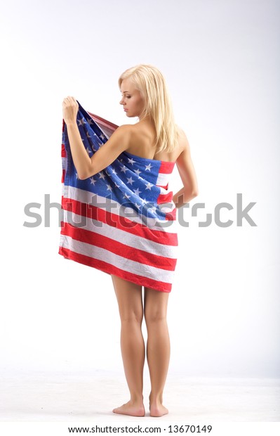 Naked Girl American Flag Stand On Foto De Stock Shutterstock