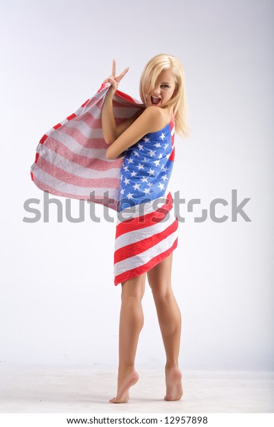 Naked Girl American Flag Stands On Stock Photo Edit Now 12957898