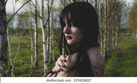 Sexy Brunette Russian Girl Forest Leaning Stock Photo Edit Now