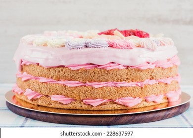 Naked Pink Layer Cake Decorated With Rosette Flowers