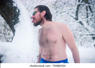 Naked Wild Man Sunglasses Winter Forest Stock Photo Shutterstock