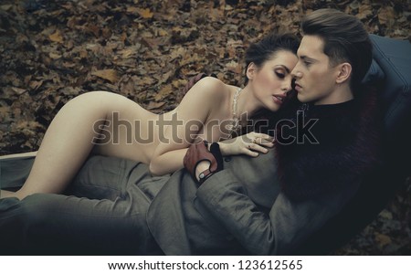 Naked man hugging Woman