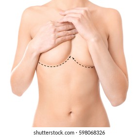 Naked woman on white background. Plastic correction and surgery concept.