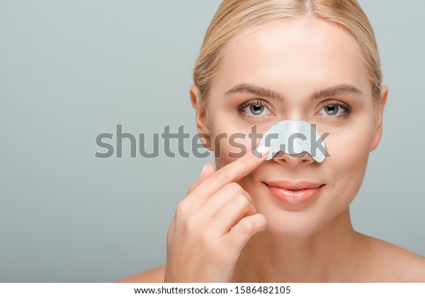 Photo De Stock Naked Woman Pointing Finger Nose Strip Shutterstock