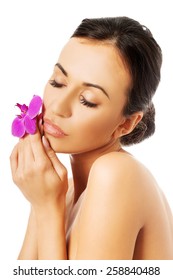 Naked Woman Purple Orchid Petal Near Stock Photo Shutterstock