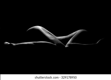 Naked Woman Sexy Silhouette, Sensual Girl Pose, Nude Body Dark artistic Black and White
