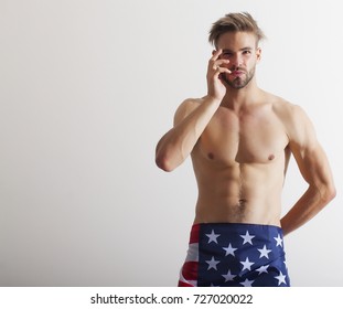 Стоковая фотография Naked Man American Flag Shutterstock