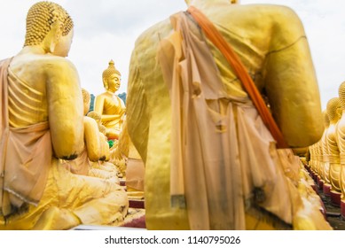 Nakhon Nayok, Thailand - July, 21, 2018 : Sculpture Figures Buddhist Monks. Budha and 1250 Monks, at Phuttha Utthayan Makha Bucha Anusorn Nakhon Nayok, Thailand.