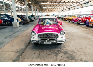 NAKHON PATHOM, THAILAND - 4 FEB 2018: Vintage cars at Jesada Technik Museum. Many brand and classic model Mercedes, Volvo and Chevrolet included.