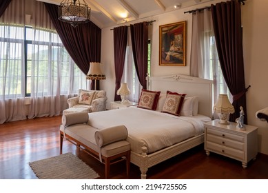 NAKHON RATCHASIMA, THAILAND - AUGUST 9 , 2022 : Double Bedded Room With French Style Interior