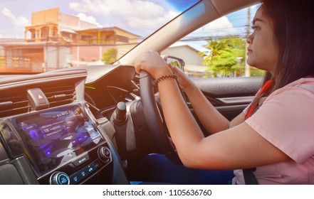 Nakhon Ratchasima, Thailand - May 30, 2018 :Women Asian Driving A Car At Driving School Driving Lessons