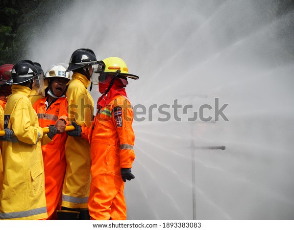 Nakhon Ratchasima,\
Thailand - September 27, 2020: Basic Fire Fighting Training for\
Occupational Health and Safety Students, Suranaree University of\
Technology, Thailand.