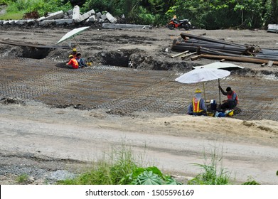 Nakhon Ratchasima THAILAND-13 SEPTEMBER 2019: North Eastern High Speed Rail, Thailand-Chinese High Speed Rail.The Construction Area Where Workers Are Working On Construction. On Akhon Ratchasima.