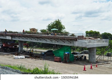 Nakhon Ratchasima THAILAND-13 SEPTEMBER 2019: North Eastern High Speed Rail, Thailand-Chinese High Speed Rail.The Construction Area Where Workers Are Working On Construction. On Akhon Ratchasima.