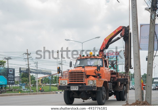 Nakhonratchasima,THAILAND\
September 25:crane car for help someone on high voltage pole.on 25\
september 2016 in\
Nakhonratchasima,Thailand