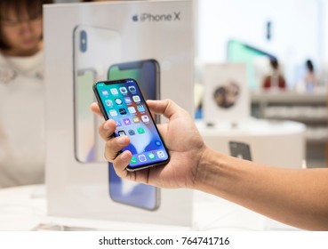 Nakhonratchasrima,Thailand, NOV 27, 2017: A men holding New iPhone X  on sale in Apple Store 