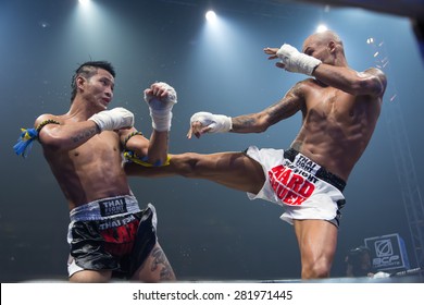 Nakhonsawan, Thailand - August 15, 2014: Competition Finals to the Thai Boxer in World Muay Thai Fight 2014 at Nakhonsawan, Thailand on August 15, 2014.