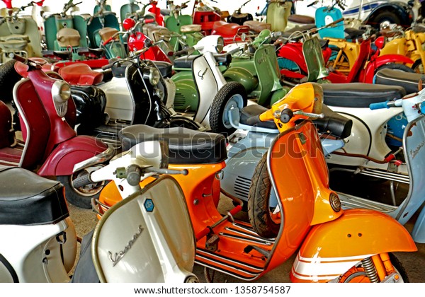 NAKHONTHATHOM-THAILAND-JANUARY 7 :  A part of\
vintage mortorcycle in Jessada Technique Museum, The place of\
Learning and Recreation of vintage car, January 7, 2017,\
Nakhonphathom Province,\
Thailand