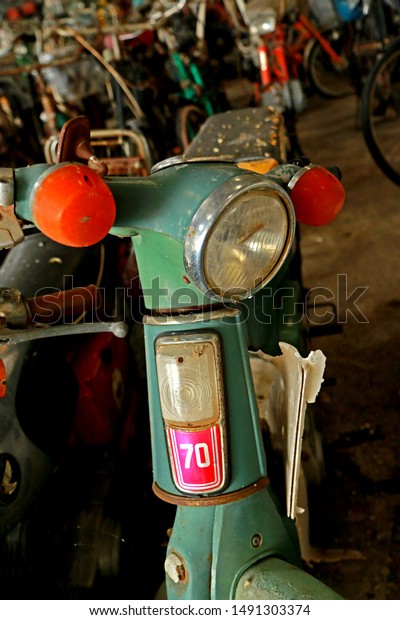 NAKHONTHATHOM-THAILAND-JANUARY 7 : A part of\
vintage mortorcycle in Jessada Technique Museum, The place of\
Learning and Recreation of vintage car, January 7, 2017,\
Nakhonphathom Province,\
Thailand