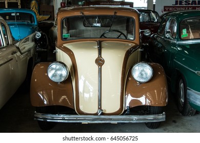 Nakornprathom, Thailand - April 14, 2017: Vintage Cream Brown Mercedes Benz cars for collection show at Jesada Technik Museum - Shutterstock ID 645056725