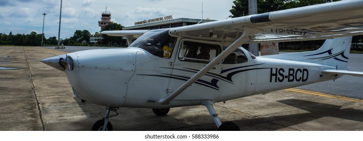 Nakornratchsrima/Thailand-June 21st 2016:The cessna 172 is at the parking area