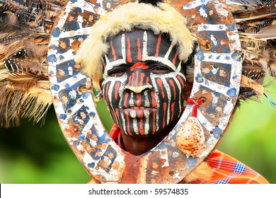 NAKURU, KENYA-NOV 9: Portrait of a Kenyan warrior with traditionally painted face, review of daily life of local people, near to Lake Nakuru National Park Reserve, November 9, 2008 in Nakuru, Kenya