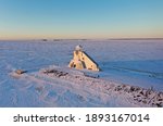 Nallikari Lighthouse at Bothnian bay of Baltic Sea in Oulu, Northern Ostrobothnia, Finland in sunny day in winter times