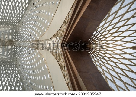The name of Allah is written on the ceiling Al Jabbar Mosque The largest Floating mosque in West Java, a landmark and icon  with a beautiful exterior and interior design with Islamic. 