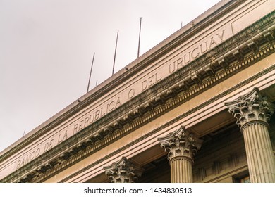 Name On The Ouside Of The National Bank (Banco De La Republica O Del Uruguay), Montevideo, Uruguay, January 25th 2019