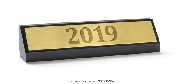 A Name Plate On A White Background With The Engraving 2019