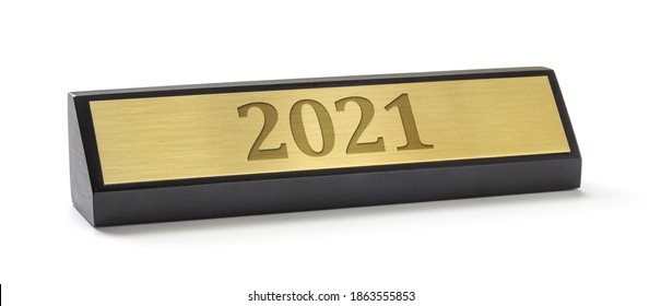 A Name Plate On A White Background With The Engraving 2021