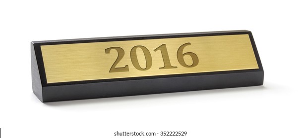 A Name Plate On A White Background With The Engraving 2016