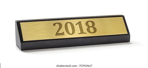 A Name Plate On A White Background With The Engraving 2018