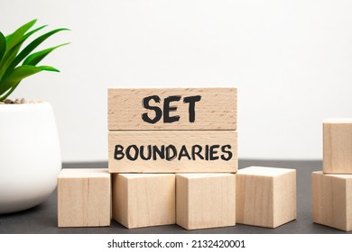 The Name Set Boundaries Was Created From Wooden Letter Cubes. Economics And Finance. Close Up.