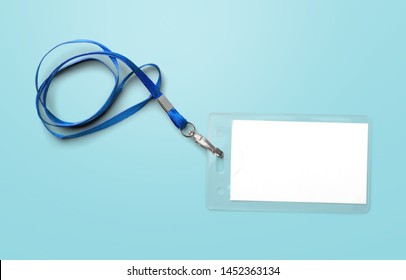 Name tag, badge mockup. Lanyard card blank on blue background.
    
    - Image