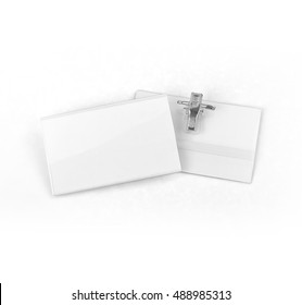 Name Tag Or Identification Holder With Metal Clip On White Background