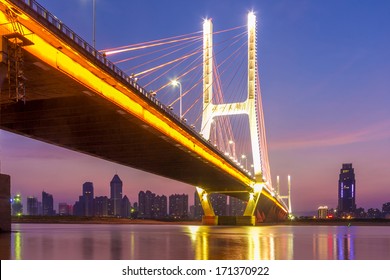 Named Bayi Bridge In The Night Of Shanghai China.