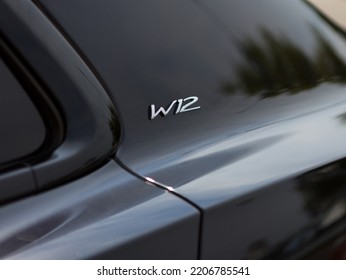 Nameplate W12 On The Rear Fender Of A Powerful Car