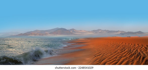 Namib desert with Atlantic ocean meets near Skeleton coast - 
Namibia, South Africa - Powered by Shutterstock
