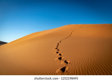 Namibia Desert Sand Dune With Footsteps