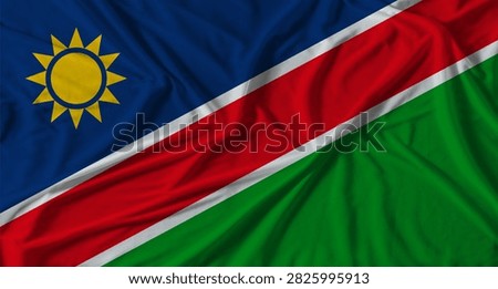 Namibia flag with fabric texture background. National flag of Namibia with cloth texture