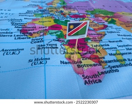 Namibia on a map with its flag