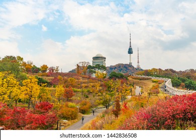 Namsan Park At Autumn In South Korea.

