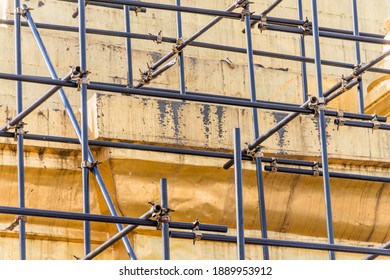 NAN - Thailand , January 9 , 2021  : Nan Thailand Has Renovated The Temple For The Better. Wat Phra That Chae Haeng Restoration  Site Maintenance Work  Scaffolding Working At Height .