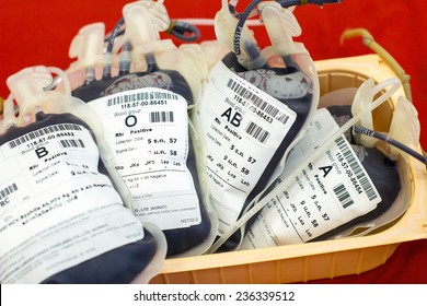 NAN-DECEMBER 5 :Human blood in storage of celebrate the birthday King Bhumibol Adulyadej. People blood donors day December 5, 2014 at Nan Hospital Nan province of Thailand.